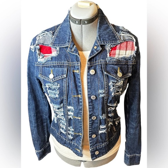 Furst Of A Kind LF Distressed Denim Jean Jacket Women’s Size Medium to Small - Picture 2 of 13